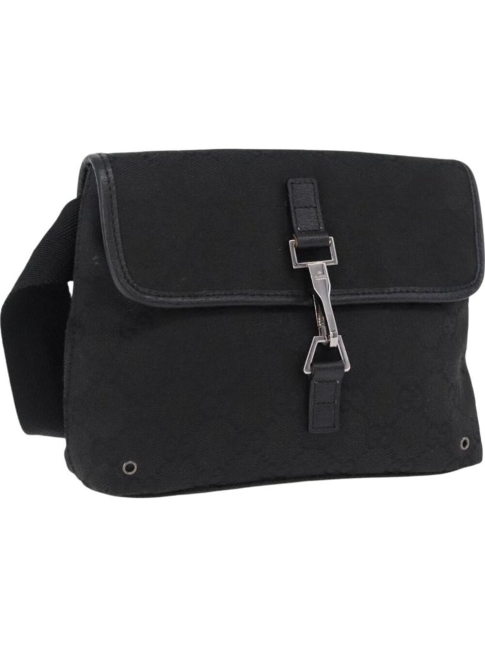 GUCCI GG Canvas Waist Bag Black Silver 92543